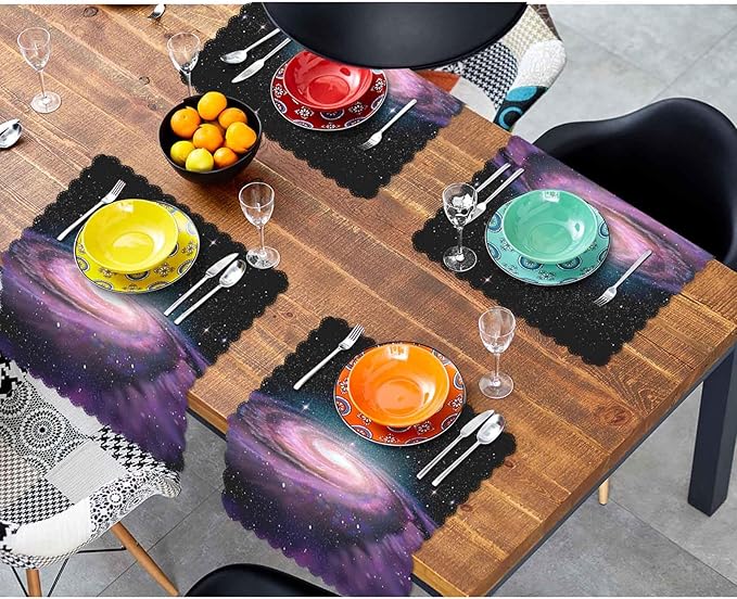 Purple Spiral Galaxy Cloth Table Napkins Set of 4 Universe Stars Shine Beautiful Glow Polyester Washable Decoration Dinner Napkins for Kitchen 18 x 18 inch