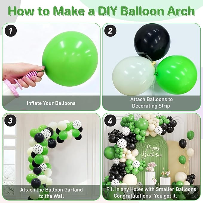 Dog Paw Green Black White Balloon Garland Arch Kit, 167Pcs Latex Balloons Different Sizes 18 12 10 5 inch for Pet Dog Theme Birthday Baby Shower Graduation Wedding Party Decorations