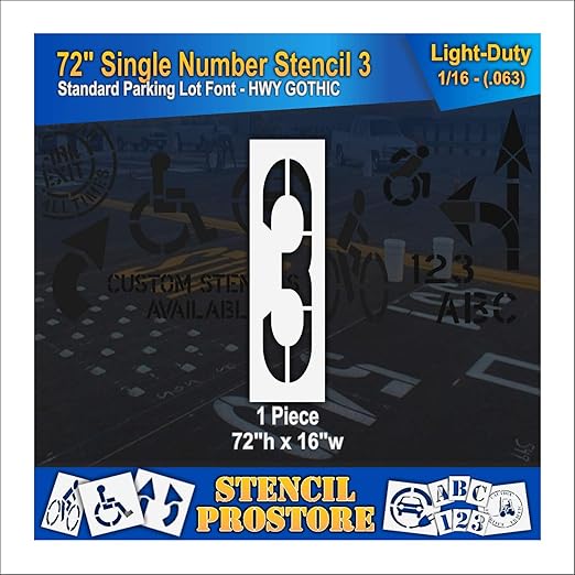Pavement Stencils - 72 inch Single Number Stencil - 3-72" x 16" x 1/16" (63 mil) - Light-Duty