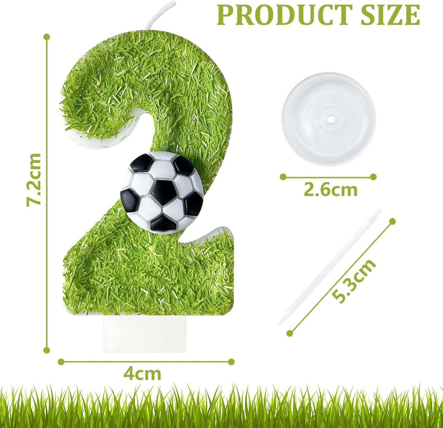 2th Birthday Candles，Soccer Birthday Decorations，Suitable for Girl and boy Cake Toppers, Wedding Cakes, Anniversaries, Party Celebrations, Birthday Decorations
