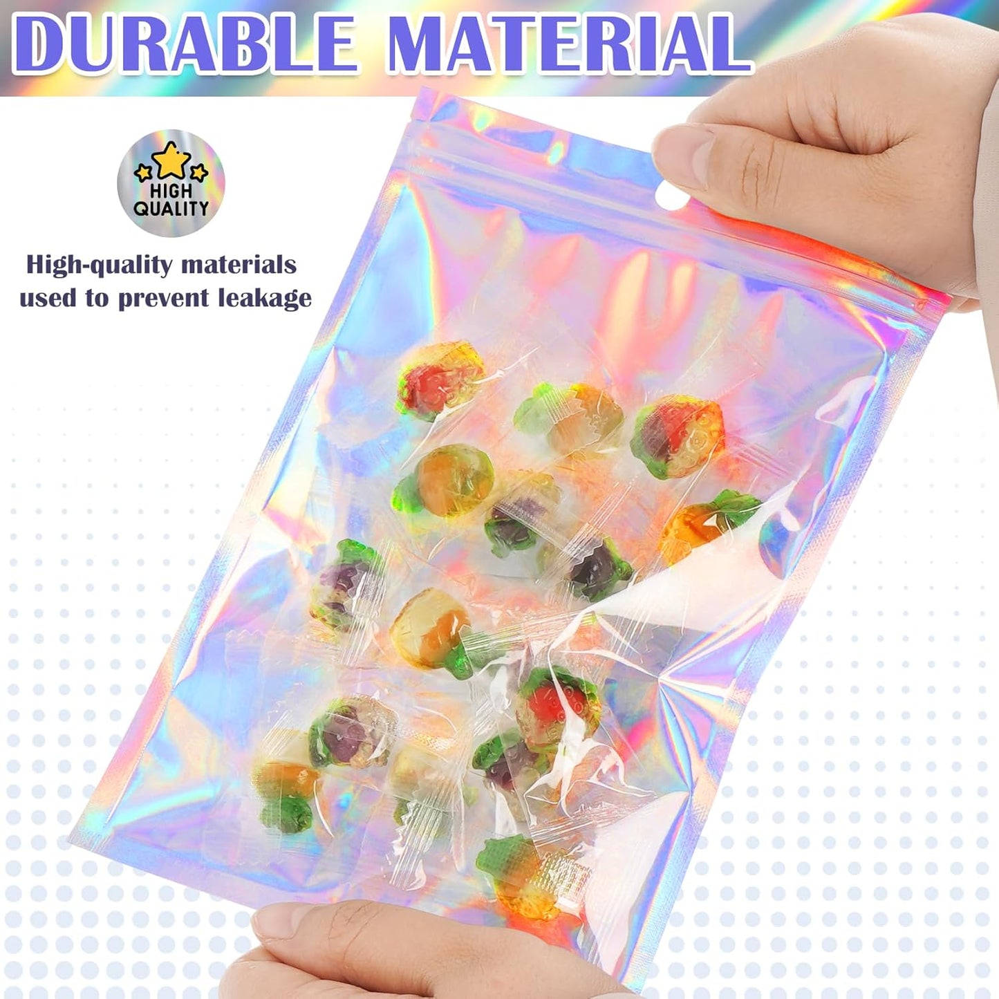 100 Pcs Holographic Mylar Bags, Smell Proof & Resealable Bag for Small Business, Freshie Bags, Sample Bag, Small Baggies Foil Pouch for Candy, Jewelry, Bracelet, Mothers Day Gift (3x5in)