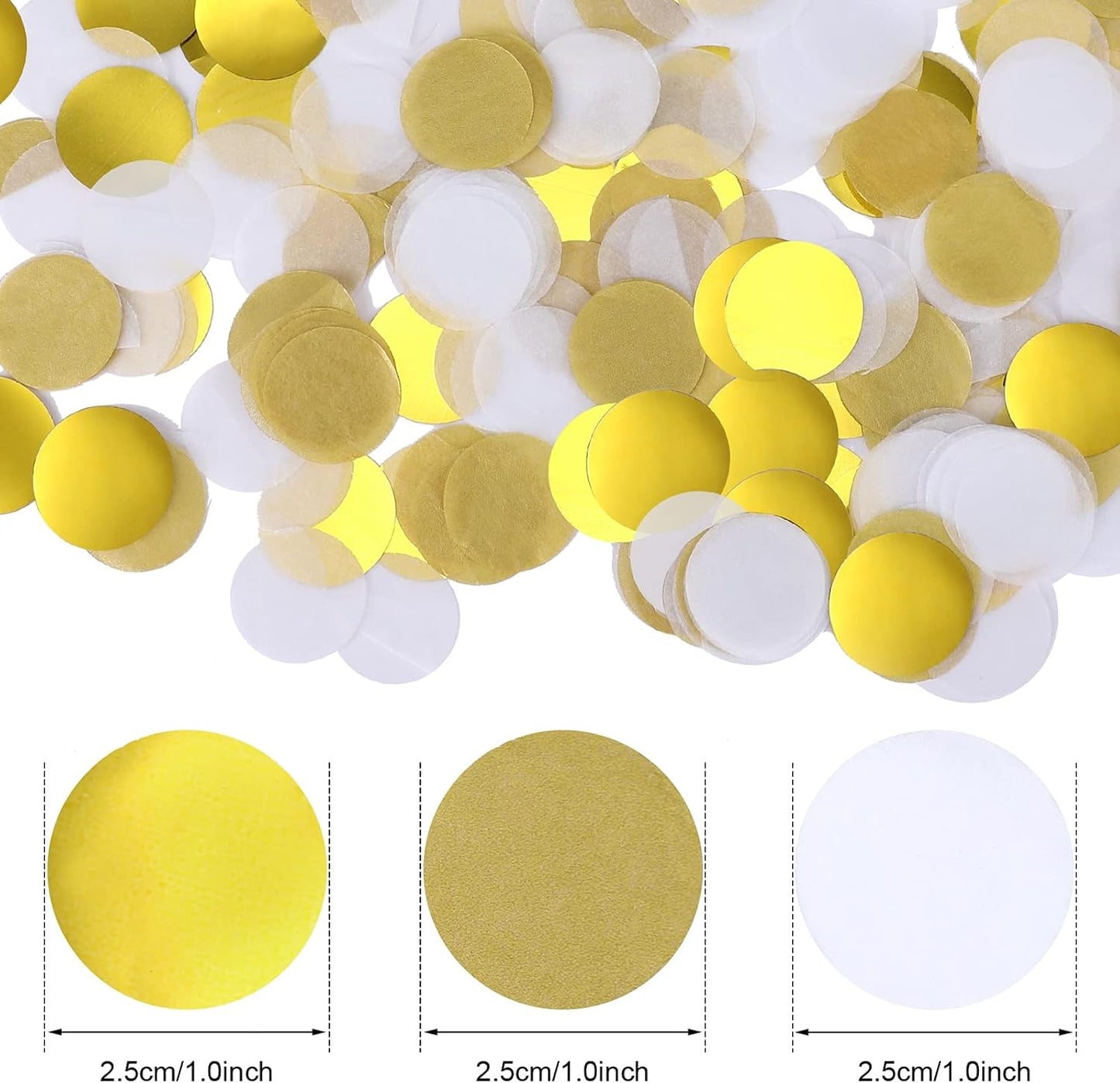 TecUnite Round Tissue Paper Table Confetti Dots for Wedding Birthday Party Decoration, 1.76 oz(White Gold Confetti,2.5 cm)