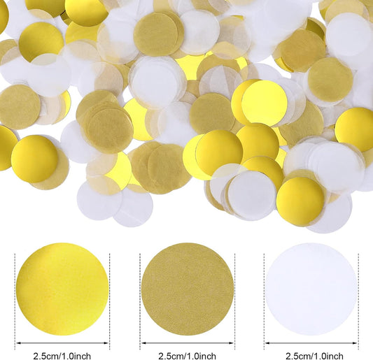 TecUnite Round Tissue Paper Table Confetti Dots for Wedding Birthday Party Decoration, 1.76 oz(White Gold Confetti,2.5 cm)