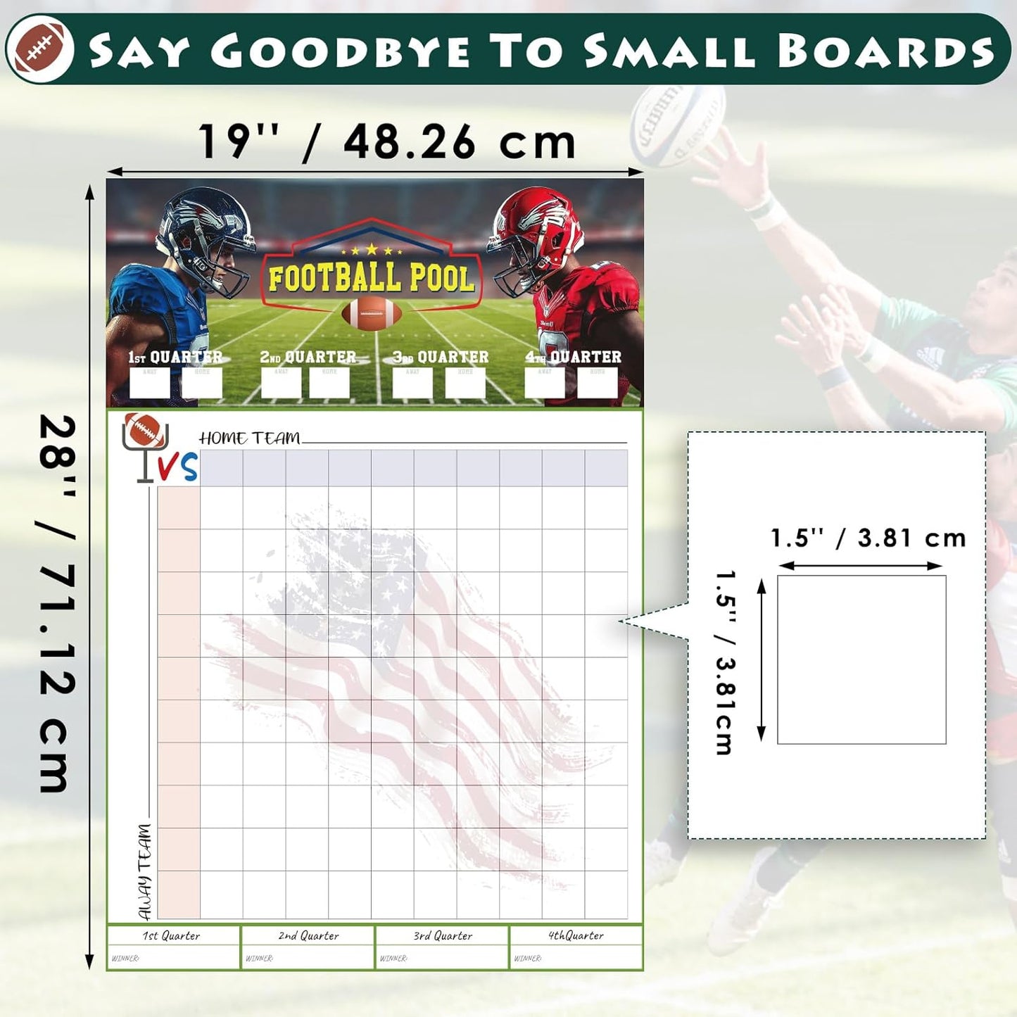 Aolamegs 2 Pcs Football Squares Board 2026, Football Pool Poster for Big Game Party Games, Party Essentials for Tailgating, Squares Board 100 Grids, 19"×28"