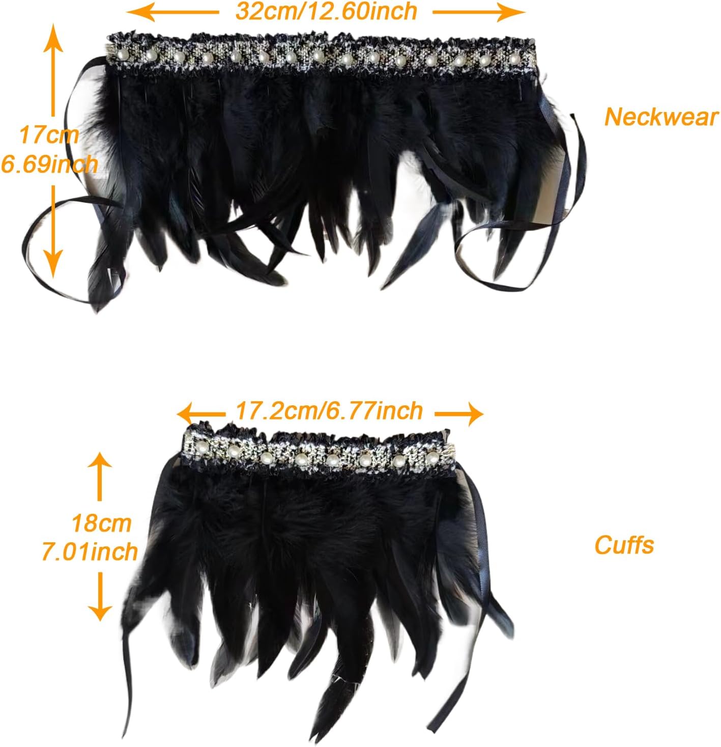 Gothic Black Feather Shawl Lace Wrist Cuffs Wing Costume for Carnival,Halloween,Cosplay Party Accessories