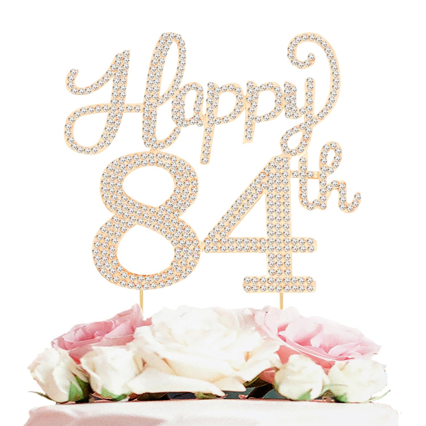 Happy 84th Birthday Decorations,84th Birthday Gold Rhinestone Cake Topper - Cheers to 84 Years Old Bday Party Metal Sparkly Cake Centerpieces Sign.