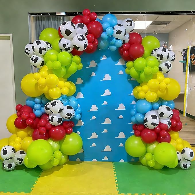 YMSZ Cow Print Balloons Arch Kit, 134pcs Red Blue Yellow Green Balloons with Cow Print Balloons for Boys Girls Birthday Baby Shower Party Decorations
