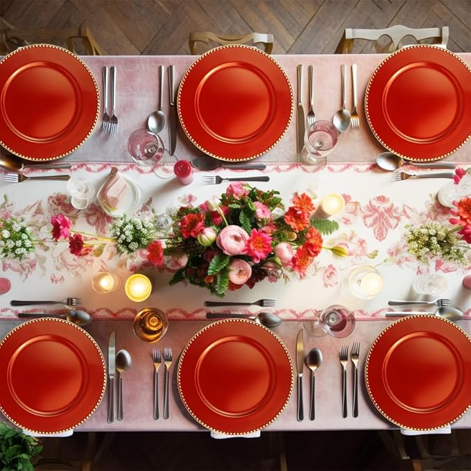 Red Charger Plates with Beaded Rim, 13" Round Charger for Dinner Plates, Set of 6 Plastic Plate Chargers for Wedding, Thanksgivng, Christmas.