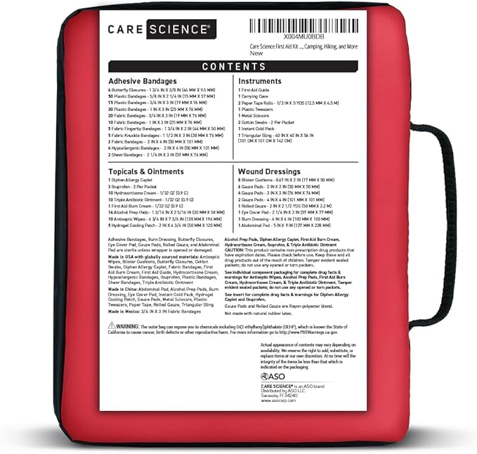 Care Science First Aid Kit All Purpose, 300 Pieces | Professional Use for Travel, Work, School, Home, Car, Survival, Camping, Hiking, and More