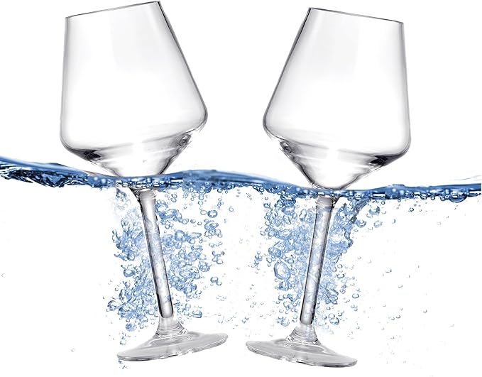 Floating Wine Glasses for Pool (18 Oz | Set of 2) - That Float | Shatterproof Poolside | Beach Glass | Outdoor Tritan Plastic Wine Glasses with Stem for Patio, Picnic