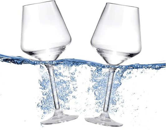 Floating Wine Glasses for Pool (18 Oz | Set of 2) - That Float | Shatterproof Poolside | Beach Glass | Outdoor Tritan Plastic Wine Glasses with Stem for Patio, Picnic
