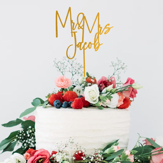 Noni Luxury Personalized Wedding Cake Topper with date and hear, Gold Cake Topper wedding, Custom Cake topper, Rustic Wedding Cake Topper, Mr and Mrs Topper for Wedding Cake, Personalized Cake Topper