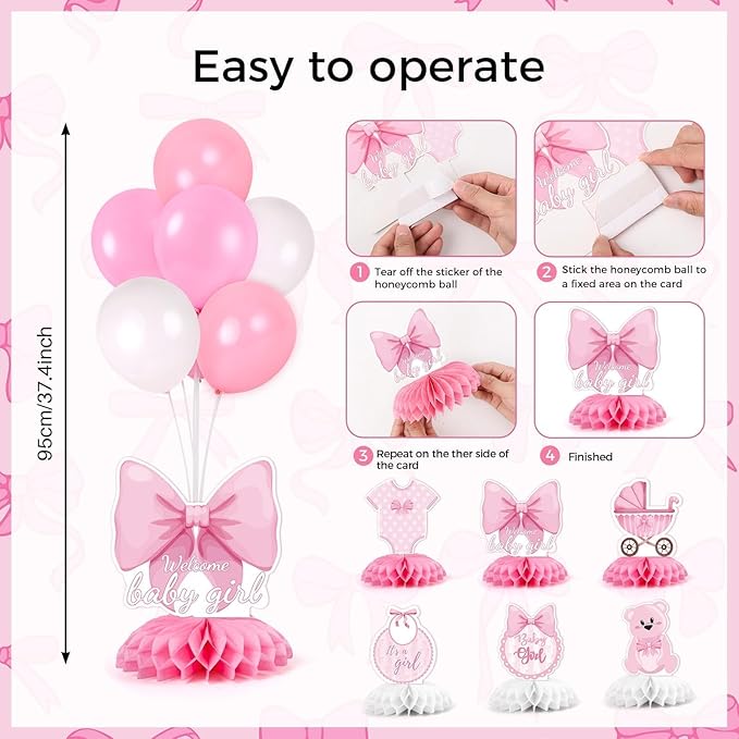 6 Set Pink Baby Shower Decorations Pink Balloon Centerpiece for Tables with Balloons Stand Kit for Baby Girl Princess Birthday Wedding Bridal Shower Graduation Mother's Day Party Decorations