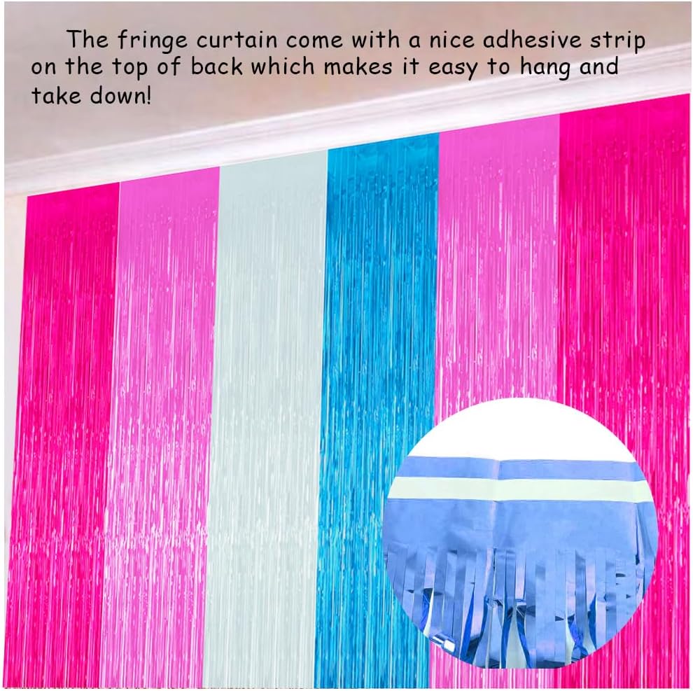 Pink and Teal Birthday Decorations, 3 Pack Pink Streamers and Teal Fringe Backdrop, Photo Booth Props Room Doorway Deco for Boys and Girls Party Supplies