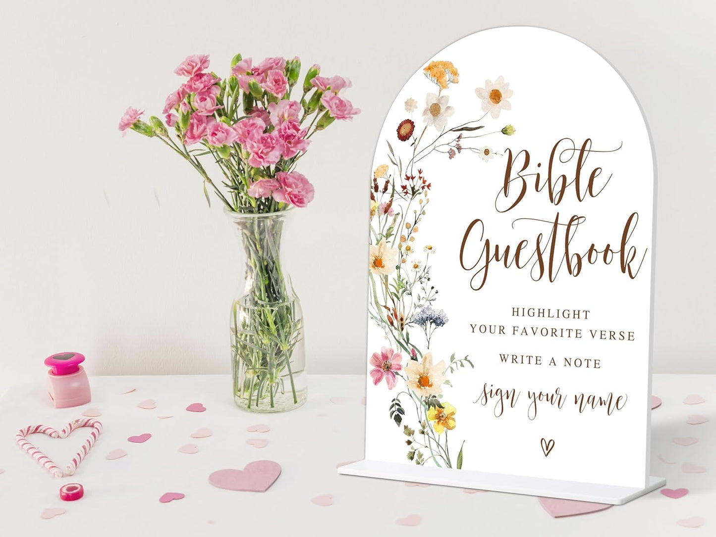 Wedding Bible Guest Book Sign, Flower Style Bridal Shower Signs for Engagement, Bridal Shower and Reception, Bridal Shower Decorations, Wedding Shower Favors, 6X8 Inch Acrylic Arch Sign with Stand,20