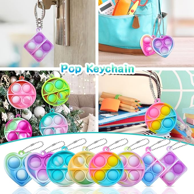 ONKULL Pop Fidget Keychain 60 Pack ,Mini Fidget Toys Bulk ,Sensory Toys for Kids ,Party Favors for Kids 4-8,8-12 Year ,Back to School Gifts for Classroom ,Valentines Goodie Bags Stuffers