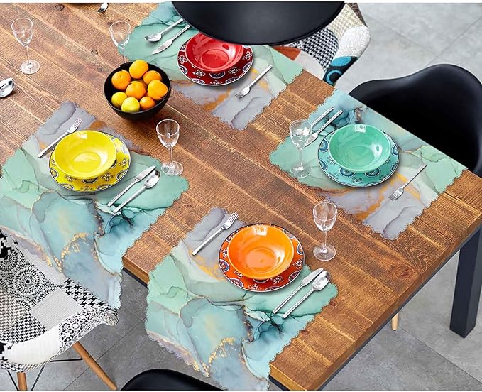 Green Marble Art Napkins Cloth Washable Set of 4 Colorful Ink Polyester Kitchen Dinner Napkins for Holiday Festive Wedding Decor 18 x 18 inch