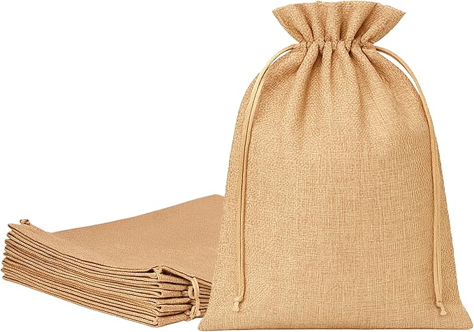 Mandala Crafts 10X14 Inch Plain Burlap Drawstring Gift Bags for Favors - 20 Large Linen Sacks Gift Pouches for Candy, Coffee, Jewelry, Wedding, and Party Supplies
