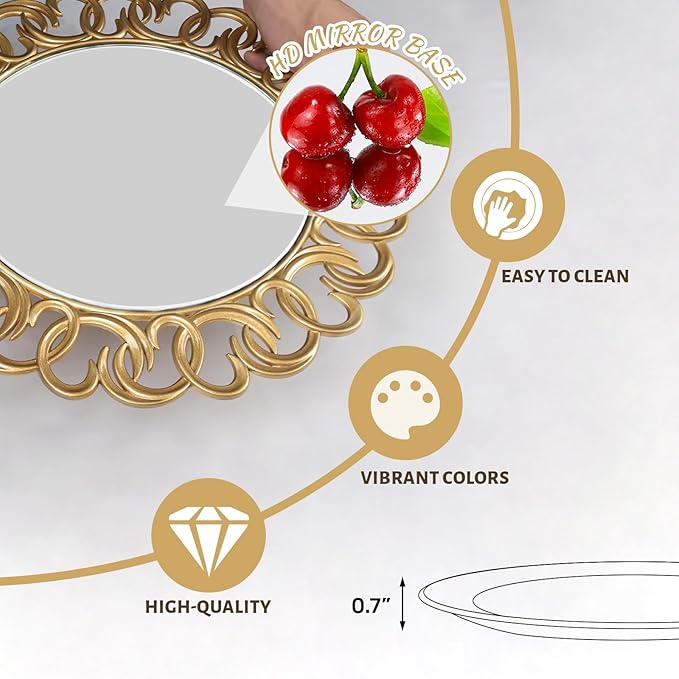 MAONAME 13" Gold Charger Plates Set of 12, Mirror Charger for Dinner Plates, Plastic Plate Chargers with Embossed Rims, Round Chargers for Table Setting, Wedding