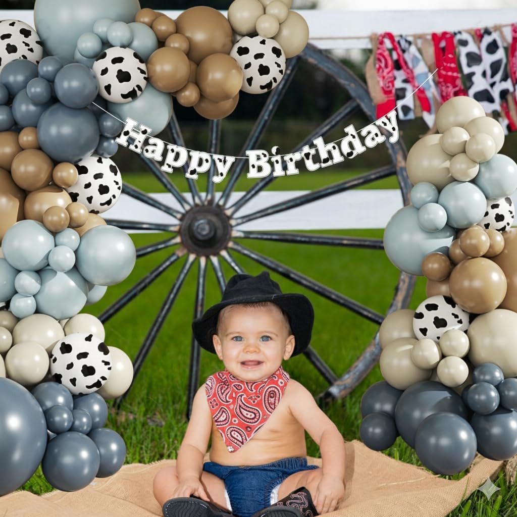 Cowboy Dusty Blue Cow Balloon Garland Arch Kit, Light blue Brown Sand White Balloons for Cowboy Rodeo Baby Shower Western Theme Birthday Party Decoration