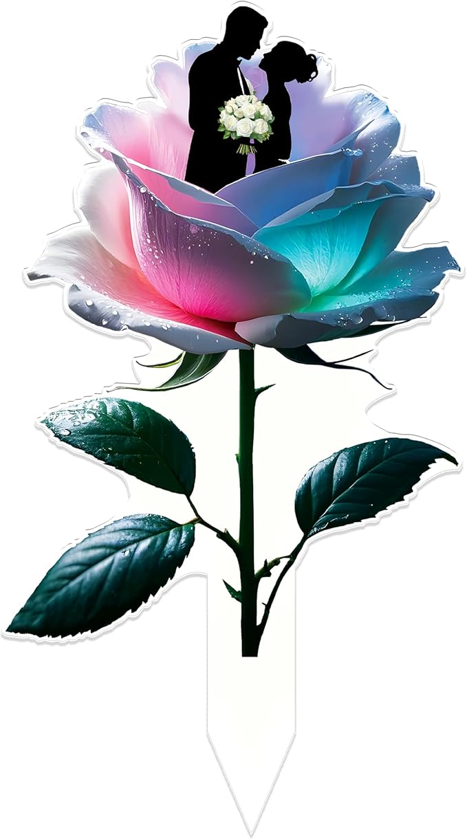 Rose-Shaped Mr & Mrs Cake Topper - Wedding Bride and Groom Cake Decorations for Engagement, Anniversary, Just Married Acrylic（2D)