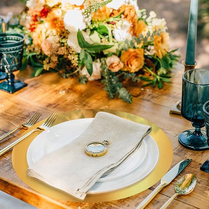 KesaPlan 50PCS Round Gold Placemats, 13" Disposable Paper Placemats for Dining Table, Mirrored Gold Charger Place Mat for Kitchen Banquet Table Setting Wedding Birthday Dinner Party