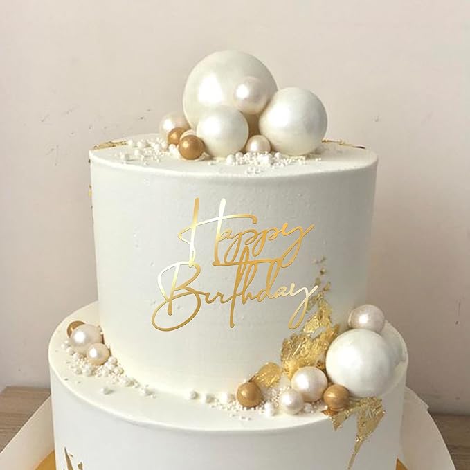 Rsstarxi 3 Pack Happy Birthday Cake Topper Personalized Acrylic Happy Birthday Sign Cake Pick for Men Women Boys Girls Birthday Party Cake Decorations Supplies Gold