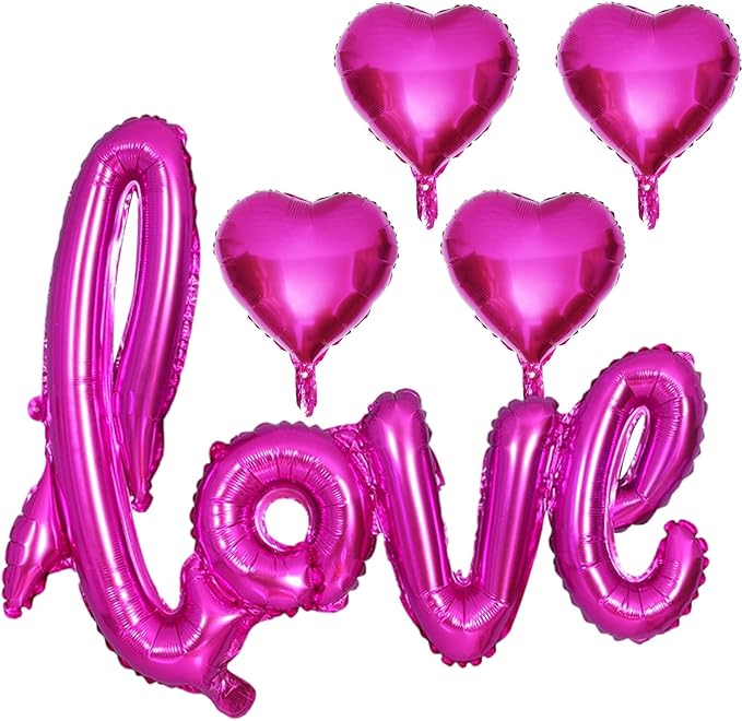 5 Pcs Hot Pink Heart Shaped Balloons Hot Pink Love Valentine Balloons for Valentines Day Bridal Shower Wedding Party Decorations