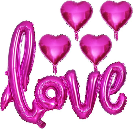 5 Pcs Hot Pink Heart Shaped Balloons Hot Pink Love Valentine Balloons for Valentines Day Bridal Shower Wedding Party Decorations