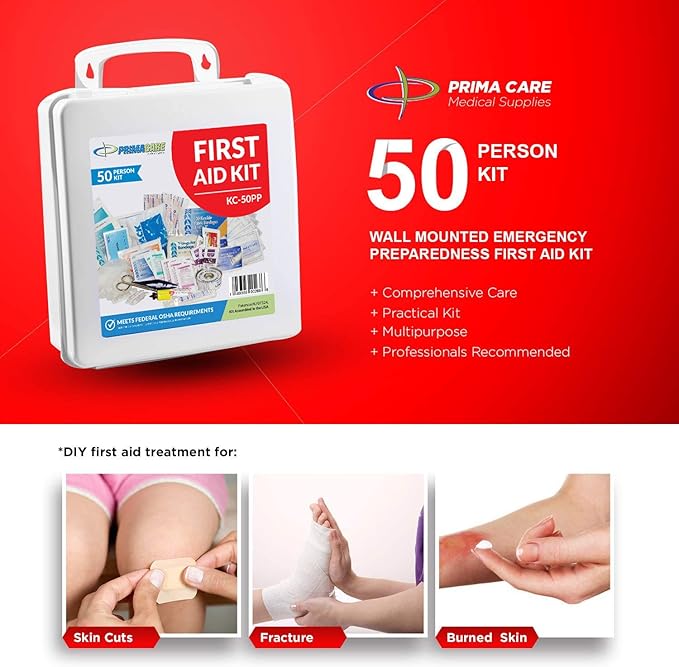 Primacare 50 Person Large Emergency Preparedness First Aid Kit for Home, School and Office, Wall Mounted