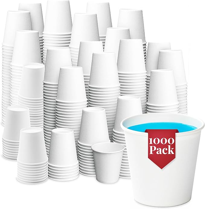 Prestee 1000 Pack 3oz Small Paper Cups - Disposable Paper Cups, Paper Coffee Cups for Espresso Hot Cups, Disposable Mini Bathroom Cups, Disposable Mouthwash Cups - Holiday and Christmas Party Supplies