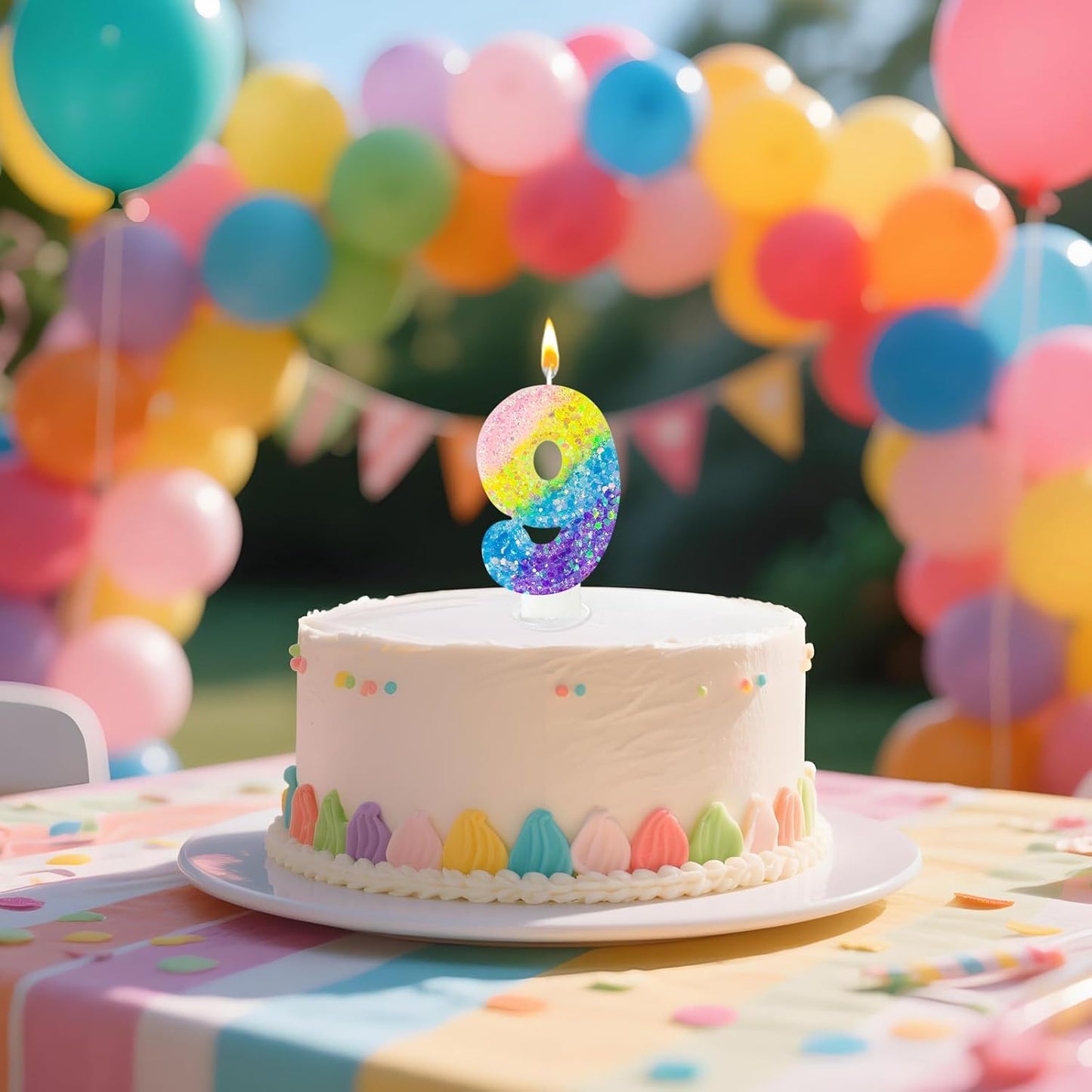 Birthday Candles Pastel Macaron Glitter 3D Rainbow Number Candles for Birthday Cake Girls Women Sweet Theme Birthday Wedding Anniversary Party Cake Decoration (Number 9)