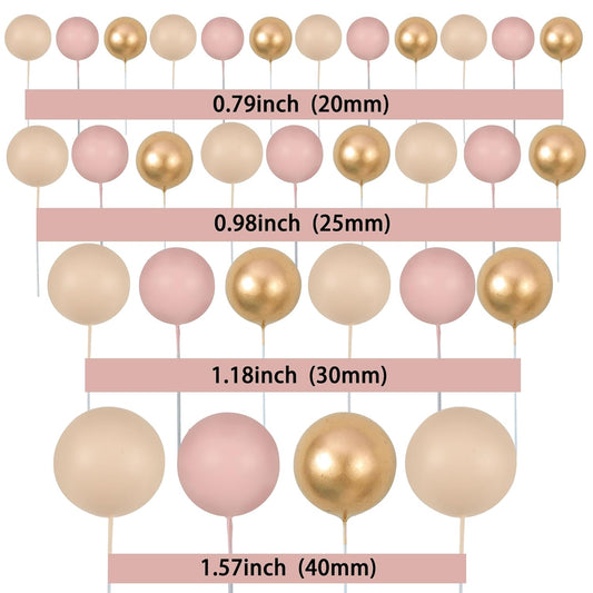 Gyufise 30Pcs Ball Cake Topper Ball Cake Picks Colorful Pearl Ball Shaped Cupcake Insert Cake Topper for Bear Theme Birthday Party Favors Wedding Decoration Supplies Apricot Gold Light Brown