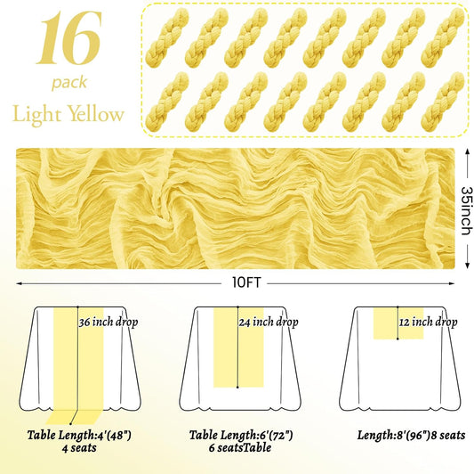 16Pack Light Yellow Cheesecloth Table Runner 10FT Gauze Cheese Cloth Table Runner 35x120Inch Long Boho Spring Easter Table Runners Rustic Sheer Table Runners for Wedding Baby Bridal Shower Decor