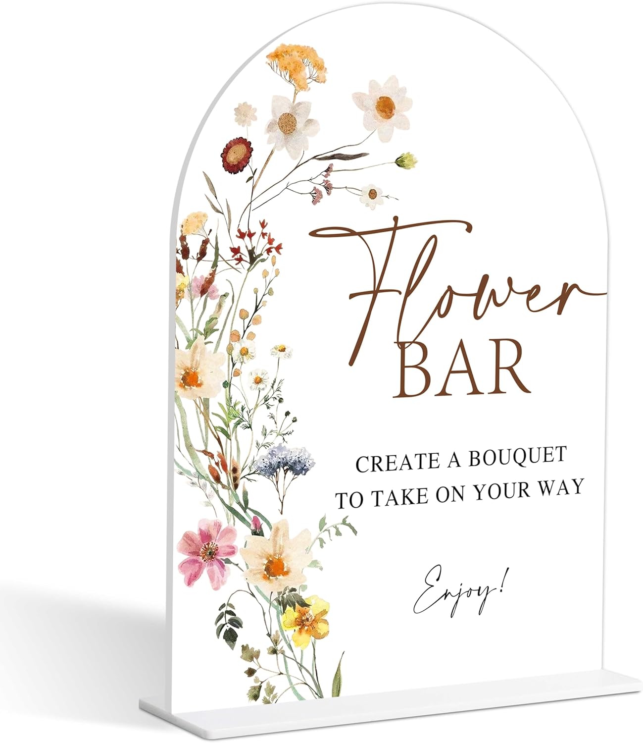 Flower Bar Sign, Flower Style Bridal Shower Sign for Wedding, Engagement, Bridal Shower and Reception, Bridal Shower Decorations, Wedding Shower Favors, 6X8 Inch Acrylic Arch Sign with Stand,3
