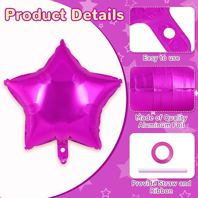20 Pcs Rosered Star Balloons,18 Inch Star Foil Balloons,Stars Shaped Balloon Mylar Helium Balloon for Birthday Party Anniversary Wedding Baby Shower Decorations (Rosered)