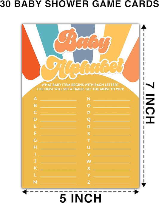Boho Sunshine Baby Shower Games for Boy, 30 Baby Alphabet Game Cards, Gender Reveal Party Supplies Favors (5"x7") -A09