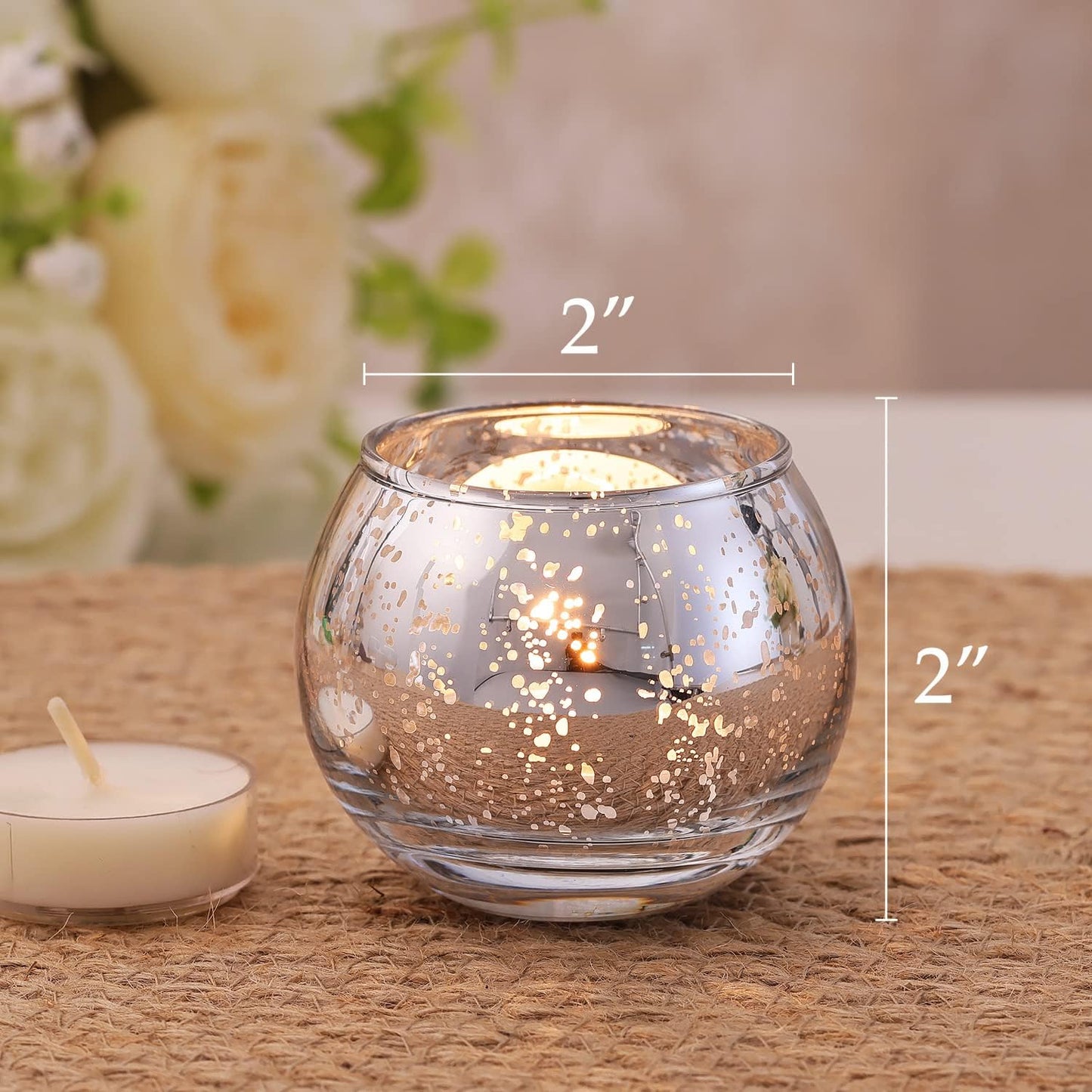 Volens 24PCS Silver Votive Candle Holders for Table Centerpieces, Round Mercury Glass Candle Holders Bulk for Wedding Reception, Birthday, Parties, and Home Decorations
