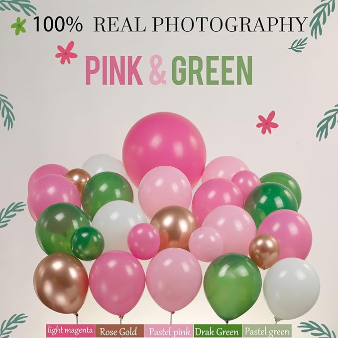 Spring Pink and Green Balloon Garland Arch Kit 151 Pcs with Heart Shape mylar Balloons for Spring Girl Baby Shower Fairy tale wonderlad wildflower baby in bloom theme Birthday Party Decorations