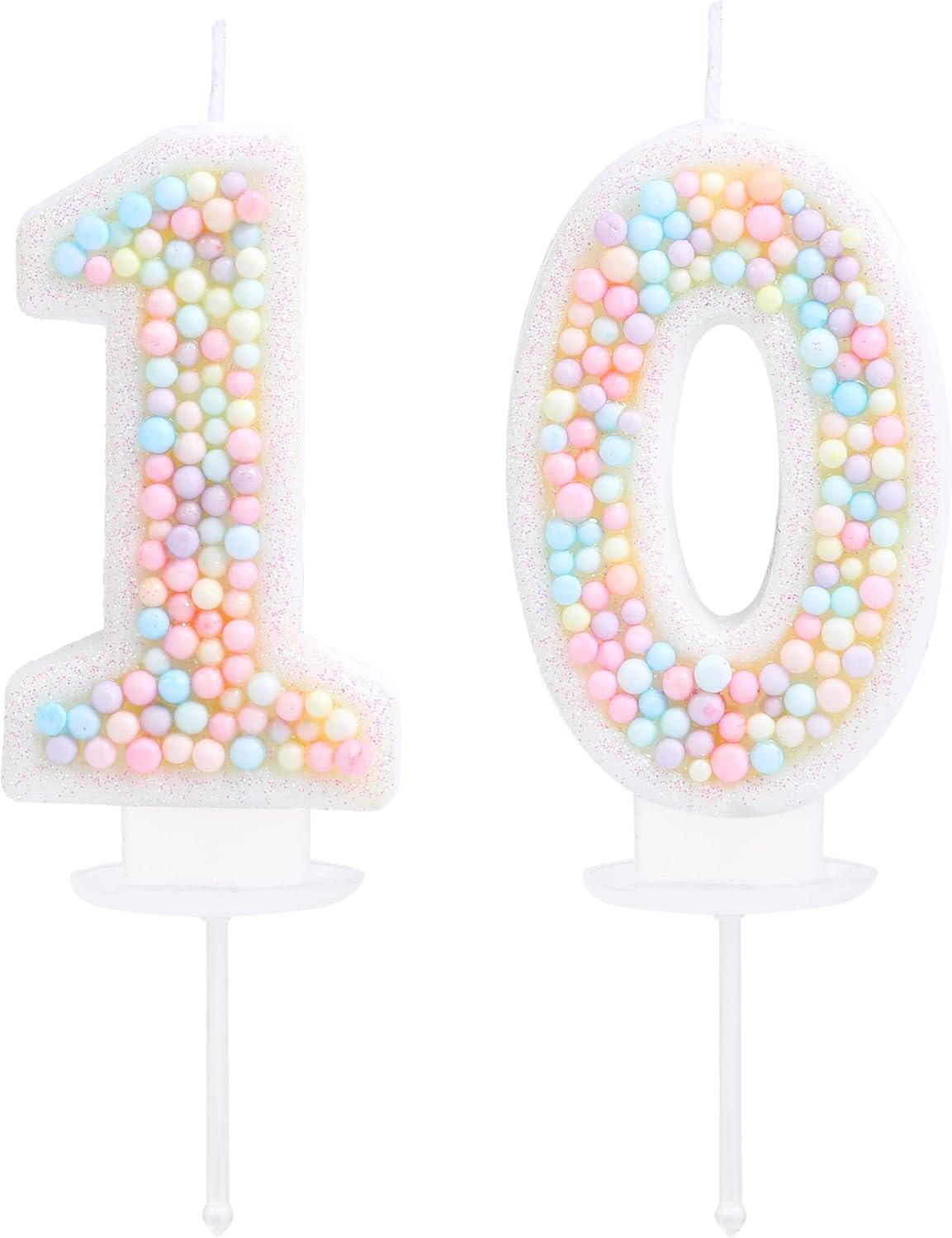 10th Birthday Candle Macaron Glitter 3D Pastel Number 10 Candles for Birthday Cakes Girl Women Sweet Theme Ten Years Old Birthday Wedding Anniversary Party Cake Decoration