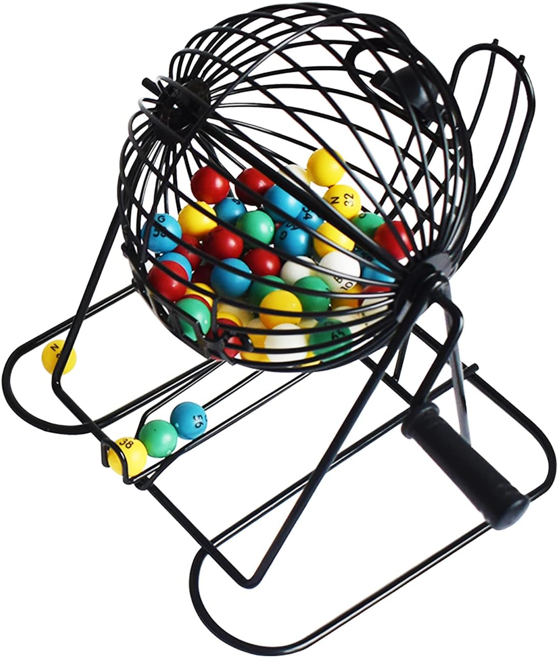 Yuanhe Deluxe Bingo Game Set - Metal Round Cage, 75 Colored Balls, 50 Bingo Cards, 300 Mixed Chips and Master Board for Large Groups, Parties