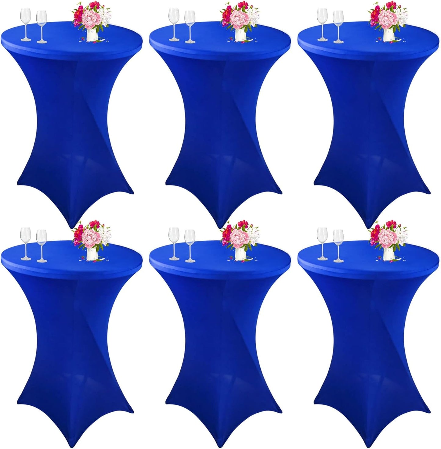 6 Pack Cocktail Spandex Tablecloth 32"x43" Royal Blue Stretch Square Corners Cocktail Table Cover Fitted High Top Round Table for Bar Wedding Birthday Party Banquet