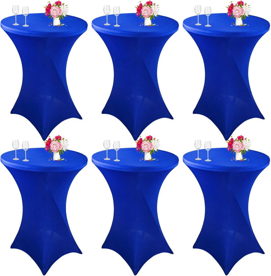 6 Pack Cocktail Spandex Tablecloth 32"x43" Royal Blue Stretch Square Corners Cocktail Table Cover Fitted High Top Round Table for Bar Wedding Birthday Party Banquet