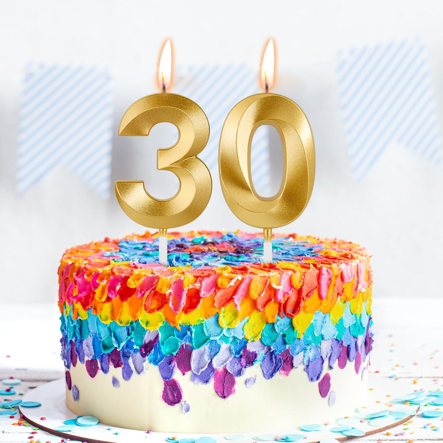 Birthday Candles, 1.96 Inch Number 30 Happy Birthday Candles, Number Candles Decoration for Birthday Party and Anniversary Celebration(Champagne Gold)