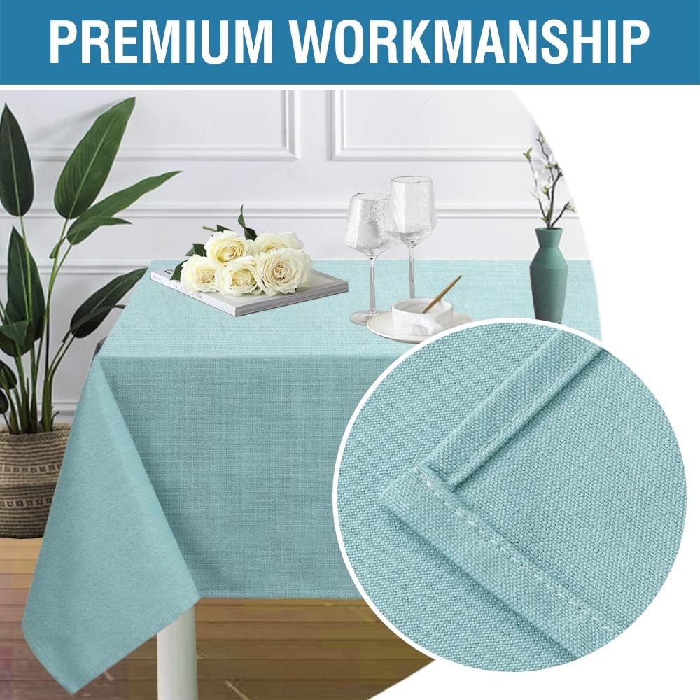 H.VERSAILTEX Linen Textured Table Cloths 60 x 84 Inch Premium Solid Tablecloth Spill-Proof Waterproof Table Cover for Dining Buffet Feature Extra Soft and Thick Fabric Wrinkle Free, Aqua