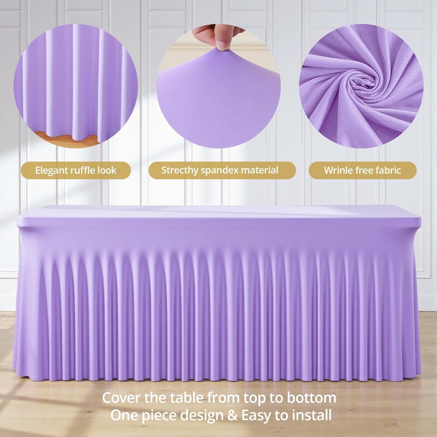 Suppromo 6 Pack 6ft Lavender Spandex Table Cloths for Rectangle Tables Wrinkle Free Light Purple Rectangle Tablecloths Stretch Fitted Table Cover for Birthday Party Wedding Banquet Baby Shower Buffet