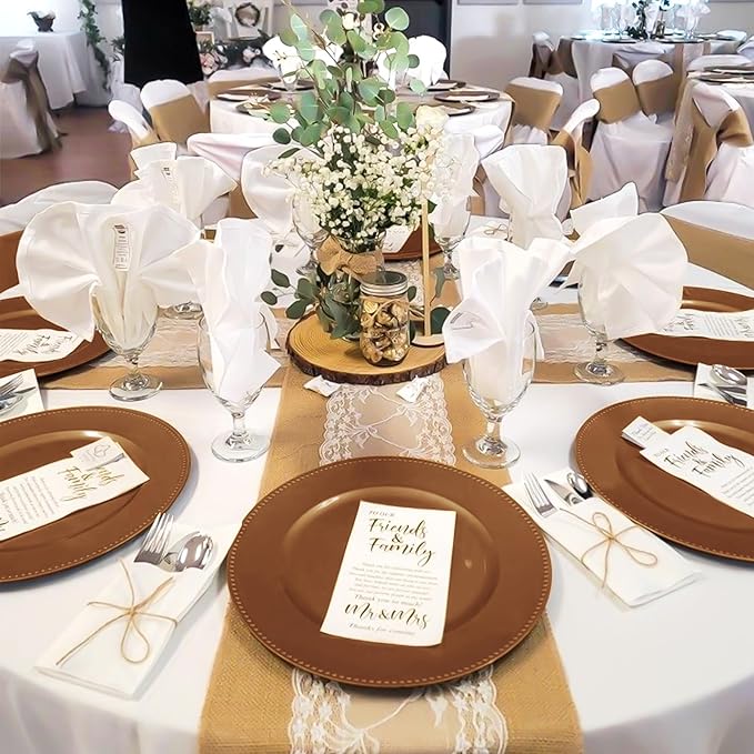 24 Pcs Brown Charger Plates Bulk, 13" Round Beaded Plate for Dinner, Decorative Plastic Table Chargers for Wedding, Holiday Party, Baby Shower, Event Decoration (Brown)
