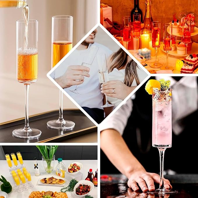 Efavormart 6 Pack | 6oz Clear Sleek Reusable Plastic Champagne Flute Glasses, Cylindrical Wine Mimosa Glass Goblet