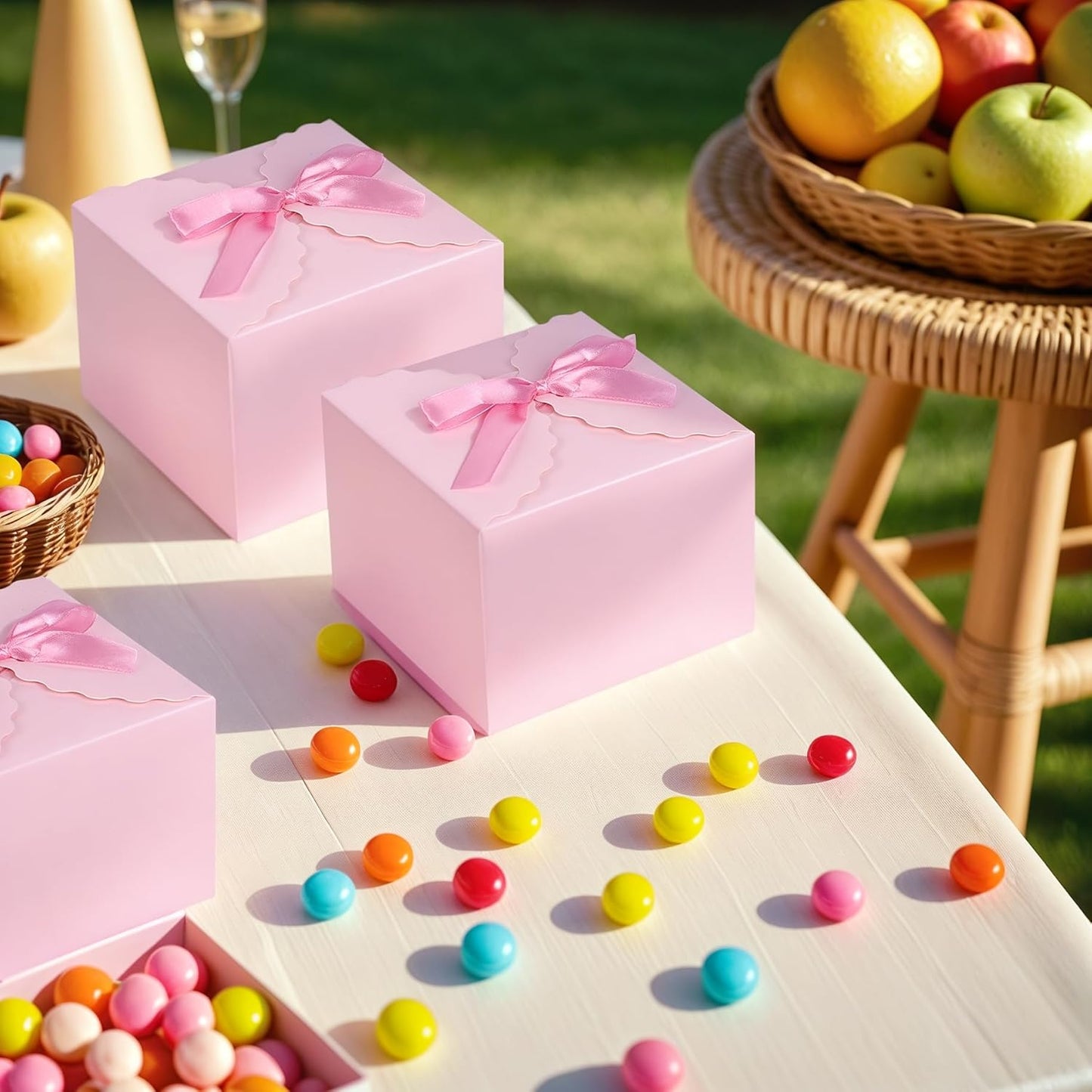 VGOODALL 10PCS Gift Boxes with Ribbon, Pink Candy Box with Ribbon Paper Treat Boxes for Wedding Cookie Chocolates Small Gifts