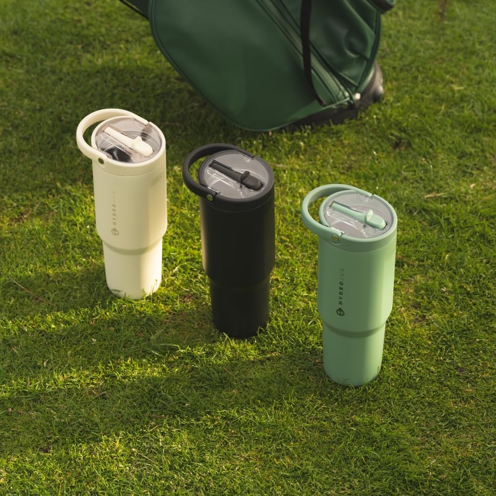 HydroJug Sport - Stainless Steel Tumbler with Straw, Vacuum Insulated, 40oz Leakproof Water Bottle, Ergonomic Design, Reusable, Dishwasher Safe, Rubber Base, Durable for Gym or Outdoors, Black